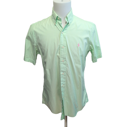Chemise Ralph Lauren Custom Fit M Vert Pastel Logo Rose Manches Courtes