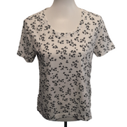 Haut Esprit Femme S Blanc Motif Fleuri Noir Manches Courtes Neuf