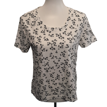 Haut Esprit Femme S Blanc Motif Fleuri Noir Manches Courtes Neuf