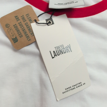 T-shirt Tokyo Laundry XXL Blanc Rouge Imprimé Devant Dos Neuf Étiquette