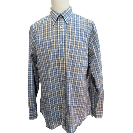 Chemise Tommy Hilfiger à Carreaux Bleu et Blanc Manches Longues 1 Poche - T.XL