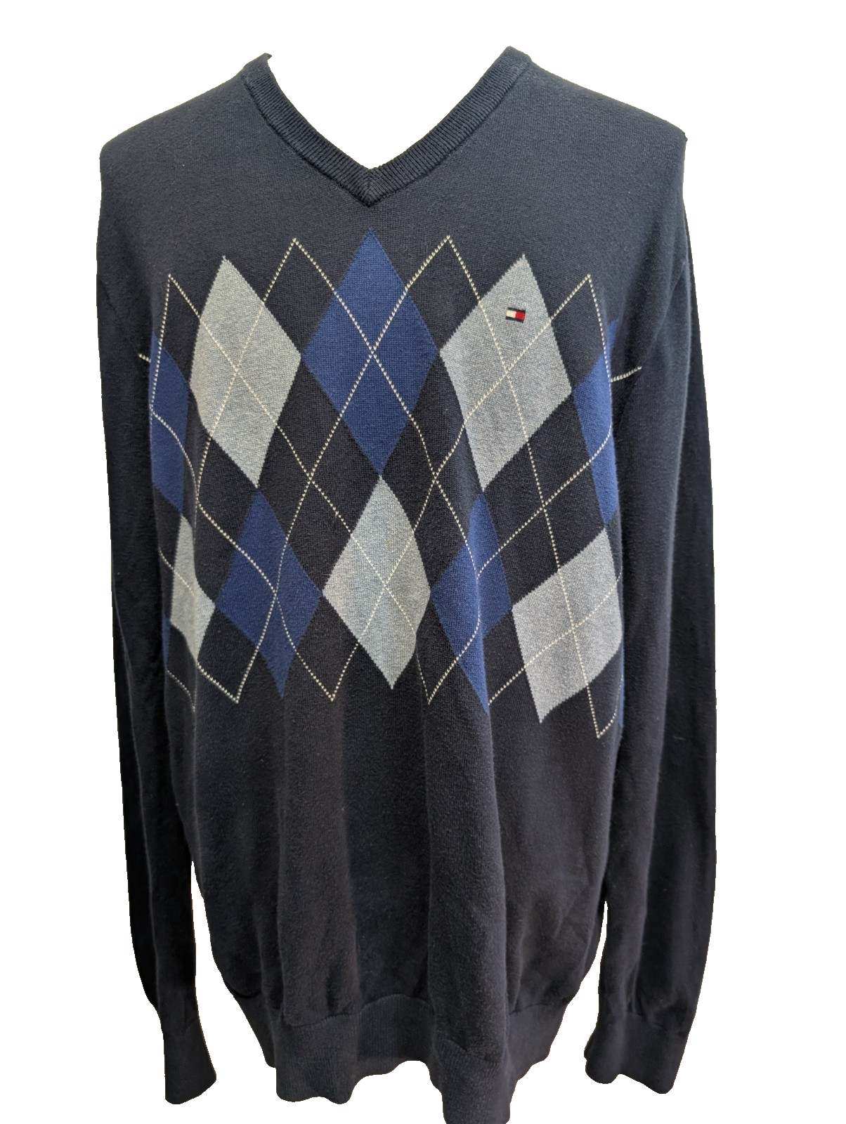 Pull Tommy Hilfiger Bleu Marine Motif Losanges - Taille XXL (XLTG)