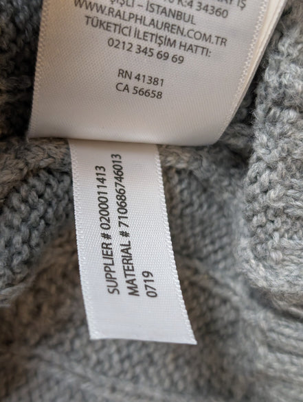 Pull POLO RALPH LAUREN Homme Gris Torsadé Cable Knit Logo Marine Taille XL XXL