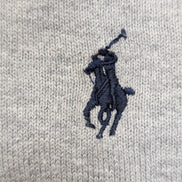 Pull Polo Ralph Lauren Col V Gris Clair Logo Bleu Marine - 100% Coton Pima XL