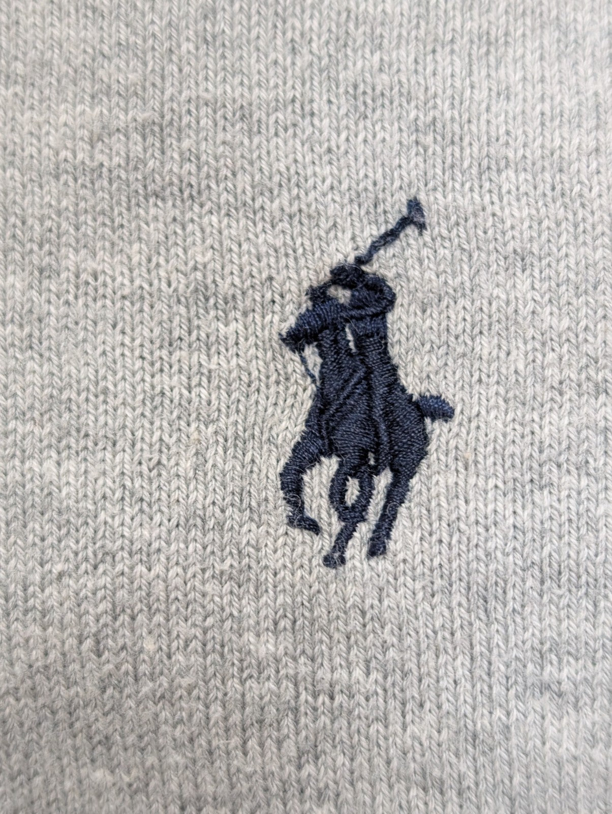 Pull Polo Ralph Lauren Col V Gris Clair Logo Bleu Marine - 100% Coton Pima XL