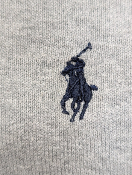 Pull Polo Ralph Lauren Col V Gris Clair Logo Bleu Marine - 100% Coton Pima XL