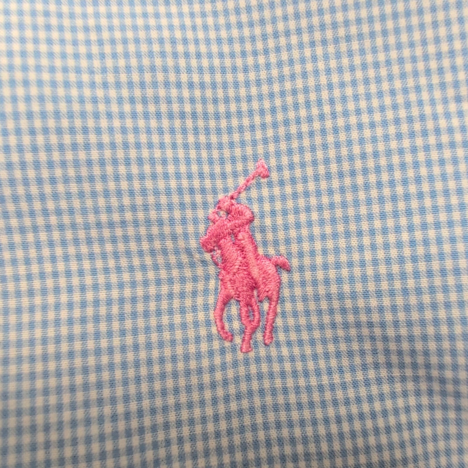 Chemise Ralph Lauren L Custom Fit Carreaux Bleu Logo Rose Button Down Shirt