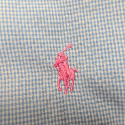Chemise Ralph Lauren L Custom Fit Carreaux Bleu Logo Rose Button Down Shirt