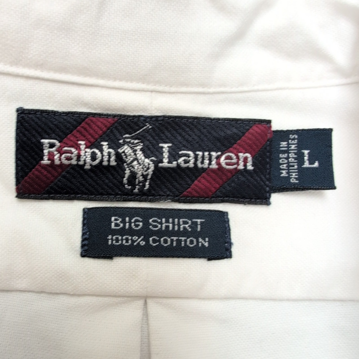 Chemise Ralph Lauren Big Shirt L 2XL Blanc Manches Longues Logo Coton