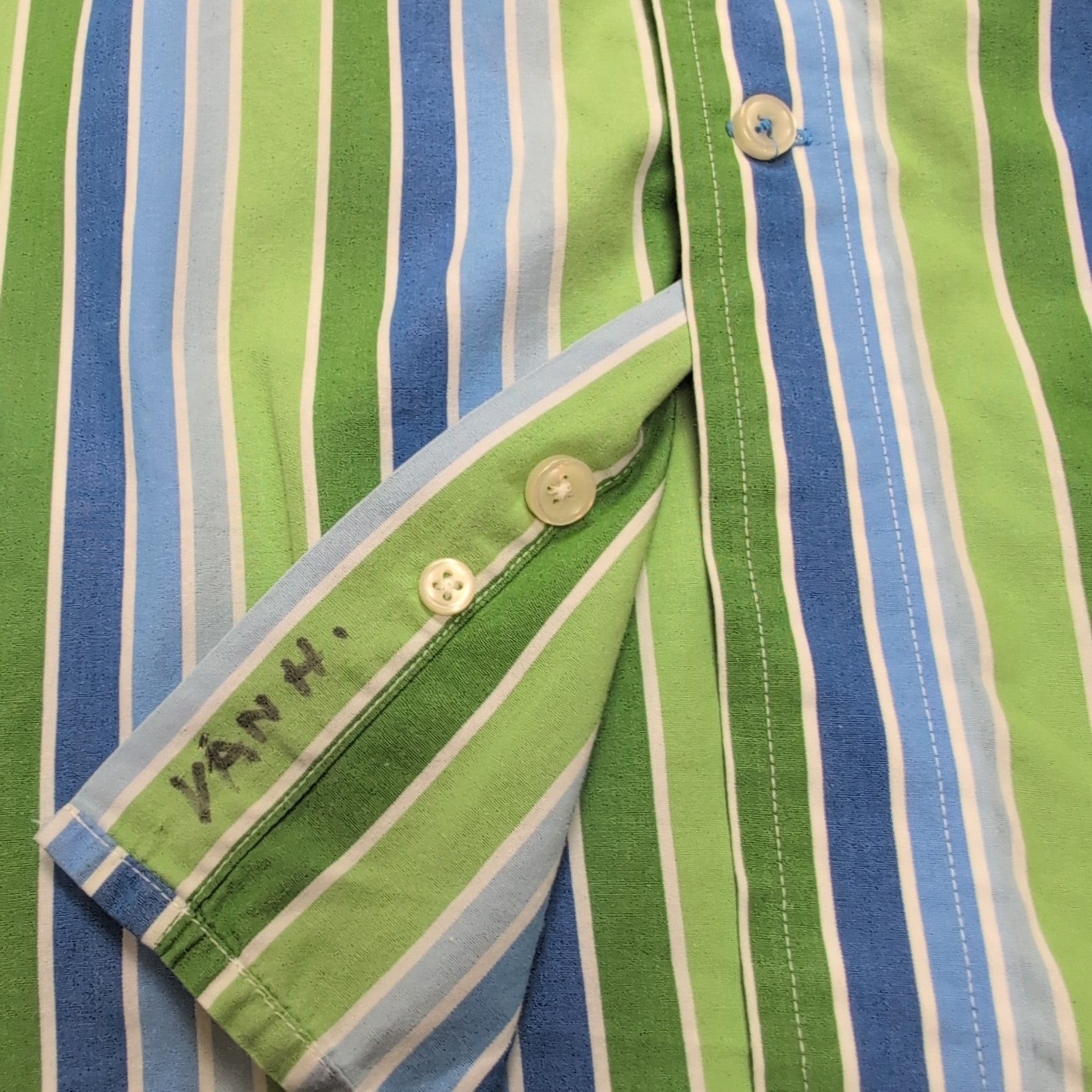 Chemise Tommy Hilfiger Homme Taille L Bleu Vert Larges Rayures Coton