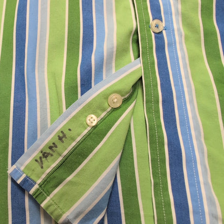Chemise Tommy Hilfiger Homme Taille L Bleu Vert Larges Rayures Coton
