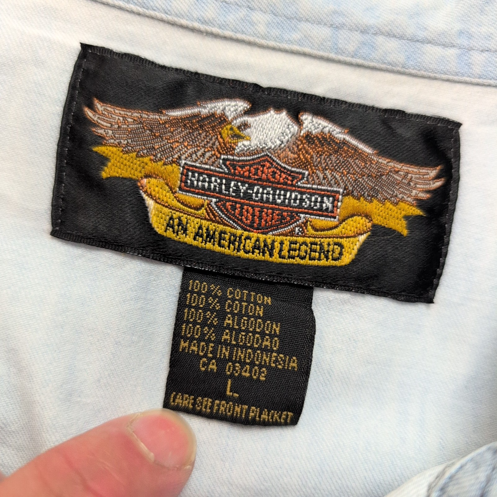 Chemise Harley Davidson Femme L Jean Bleu MC 2 Poches Coton manches courtes