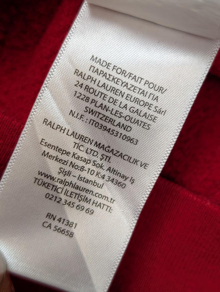 Veste à Capuche Zippée Polo Ralph Lauren Rouge Logo Marine - Taille XL 18-20