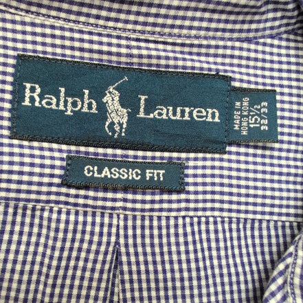 Chemise Ralph Lauren M L Bleue Fins Carreaux Coton Manches Longues