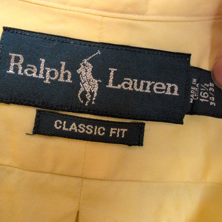 Chemise Ralph Lauren Classic Fit L XL Jaune Logo Premium Marron manches longues