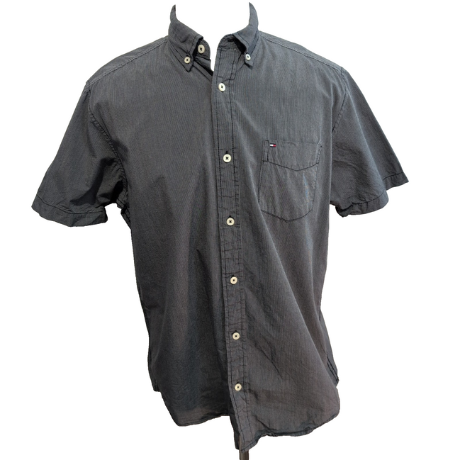 Chemise Tommy Hilfiger Manche Courte Gris Foncé Fines Rayures Taille M