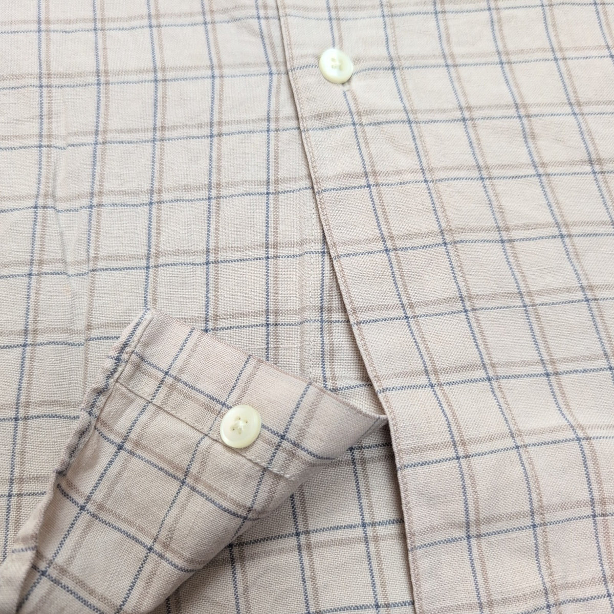 Chemise L.L. Bean Lin Coton Crème Carreaux Manches Courtes Taille M