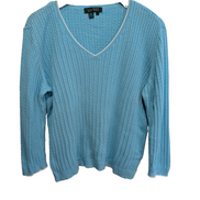Pull femme LAUREN Ralph Lauren bleu ciel torsades coton col V taille L