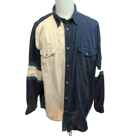 Chemise Western Wrangler Vintage 2XL XT Bleu Aztèque USA Cowboy