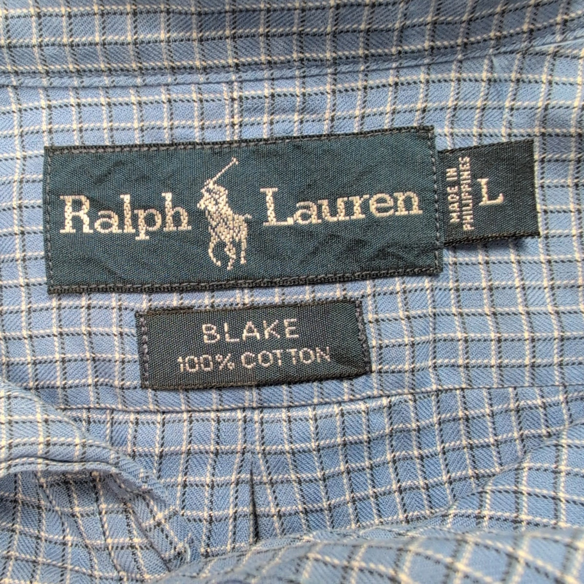 Chemise Ralph Lauren Vintage Blake L bleu carreaux manches longues