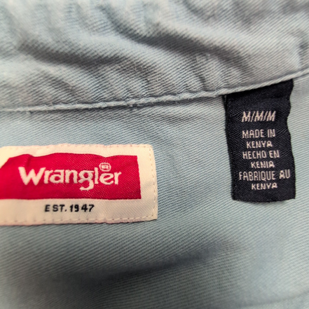 Chemise Wrangler bleu uni manches courtes taille M #99e