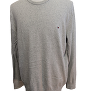 Pull TOMMY HILFIGER Homme Gris Moucheté 100% Coton Taille L Excellent État