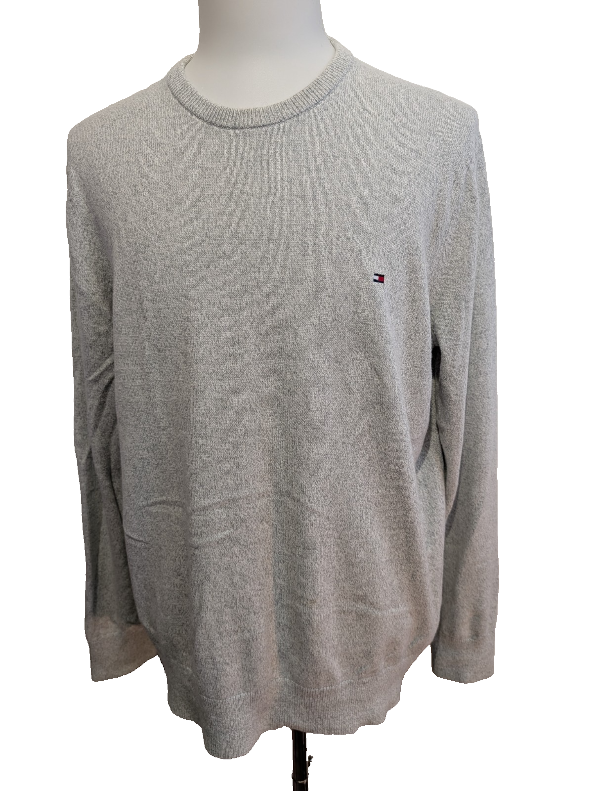 Pull TOMMY HILFIGER Homme Gris Moucheté 100% Coton Taille L Excellent État