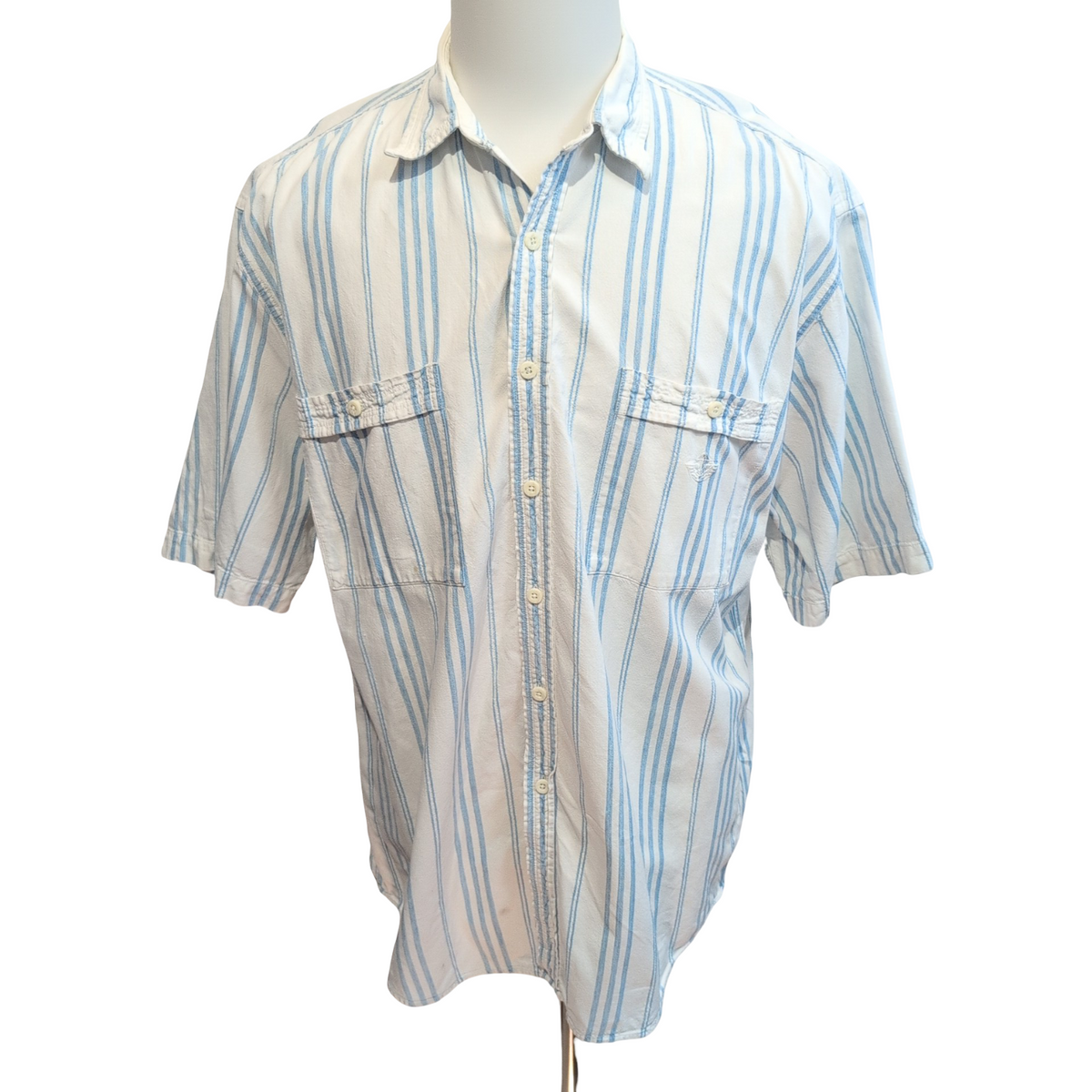 Chemise Dockers Blanche Rayures Manches Courtes Coton 2 Poches Taille L