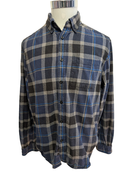 Chemise Flanelle Eddie Bauer L Bleu Gris Carreaux Bûcheron |287S
