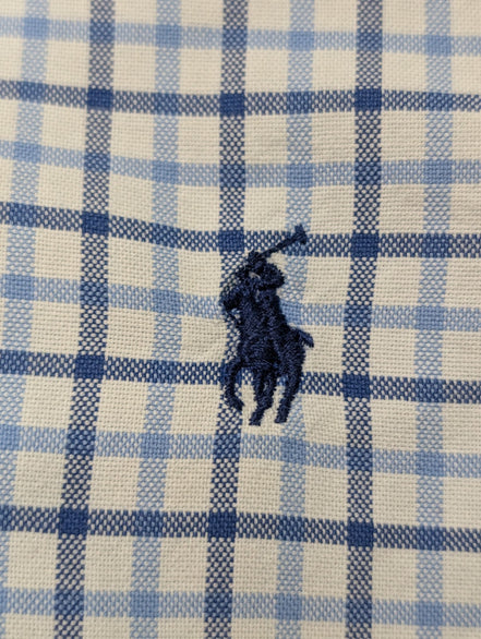 Ralph Lauren Chemise Homme S Bleu Blanc Gingham Manches Longues Logo Bleu Marine