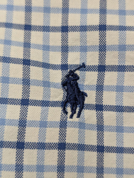 Ralph Lauren Chemise Homme S Bleu Blanc Gingham Manches Longues Logo Bleu Marine