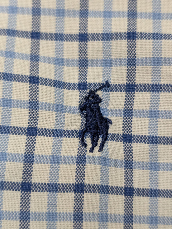 Ralph Lauren Chemise Homme S Bleu Blanc Gingham Manches Longues Logo Bleu Marine
