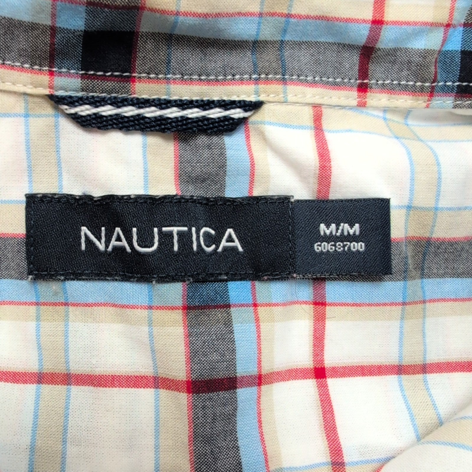 Chemise Nautica M Carreaux Bleu Gris Rouge Coton Manches Courtes