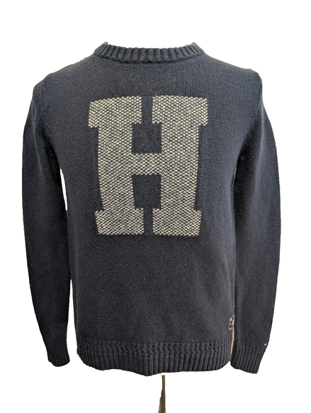 Pull Tommy Hilfiger Vintage Bleu Marine Col Rond Coton Épais - Taille M