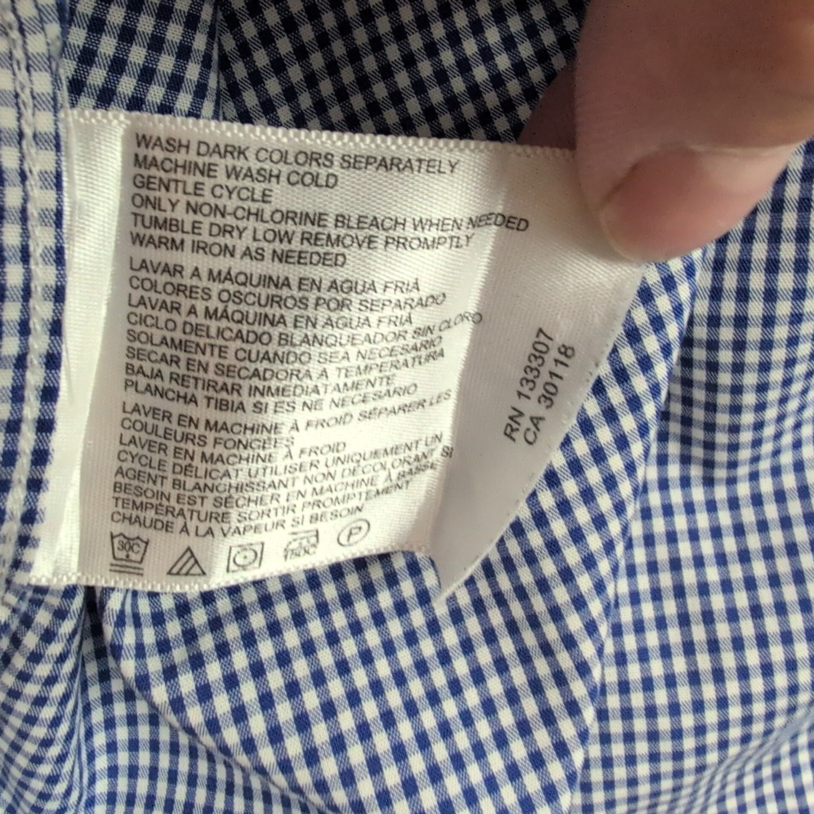 Chemise Nautica XL Col Mao Bleu Carreaux Manches court Sans Repassage