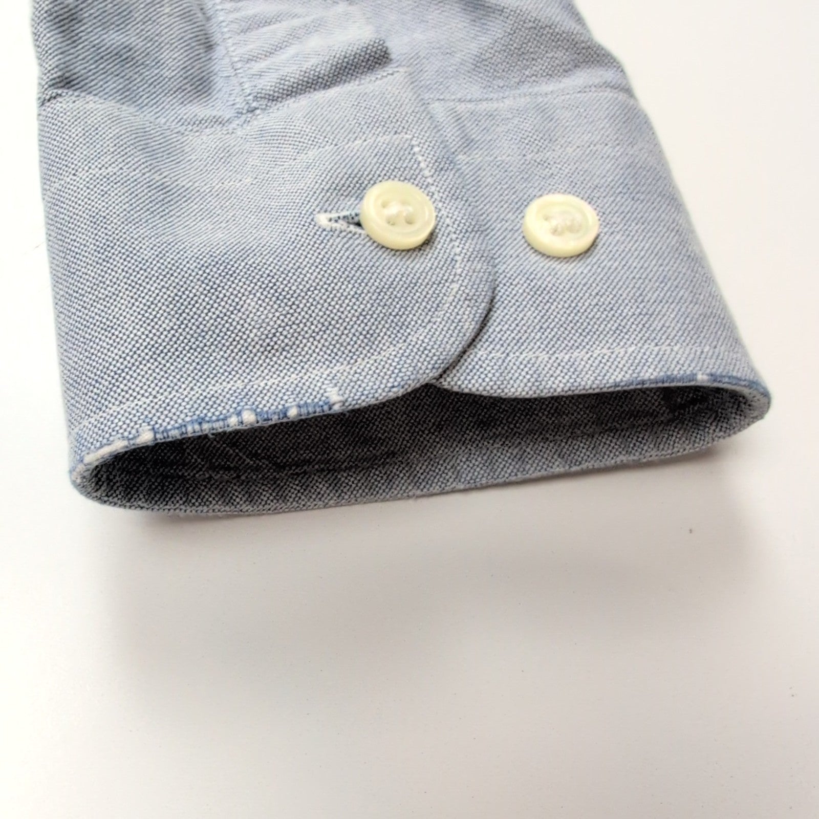 Chemise BURBERRY L Bleu Oxford Logo Rouge 100% Coton Manches Longues