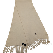 Écharpe Polo Ralph Lauren Blanc Cassé 100% Laine Logo Poney Marron