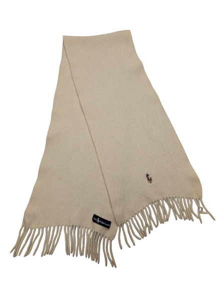 Écharpe Polo Ralph Lauren Blanc Cassé 100% Laine Logo Poney Marron