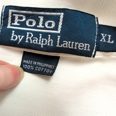 Polo Ralph Lauren Homme XL Blanc Logo Bleu Marine Polo Manches Courtes