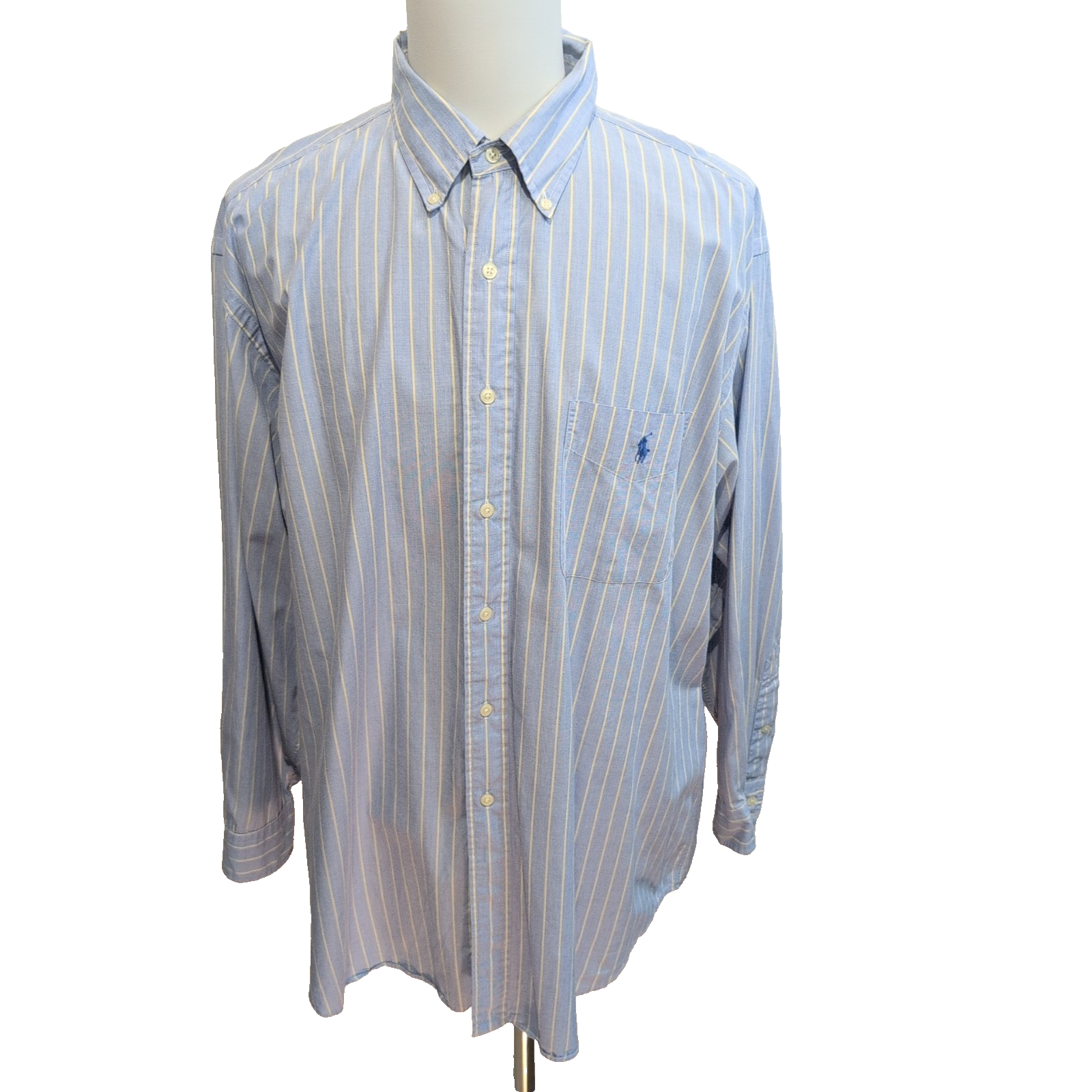 Chemise Ralph Lauren Vintage Yarmouth 2XL Bleu Rayures Jaune Coton
