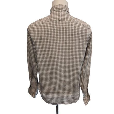 Chemise Banana Republic S Marron Blanc Carreaux 100% Lin Standard Fit
