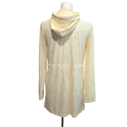 Peignoir ORONERO S Capuche Velours Loungewear Écru Floral Neuf Étiquette