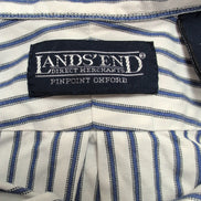 Chemise Lands' End Oxford L/XL Blanche Rayures Bleues manches longues