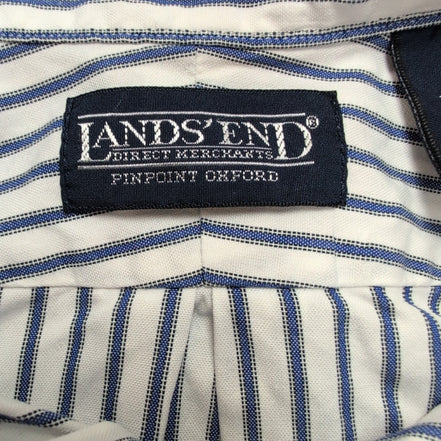 Chemise Lands' End Oxford L/XL Blanche Rayures Bleues manches longues