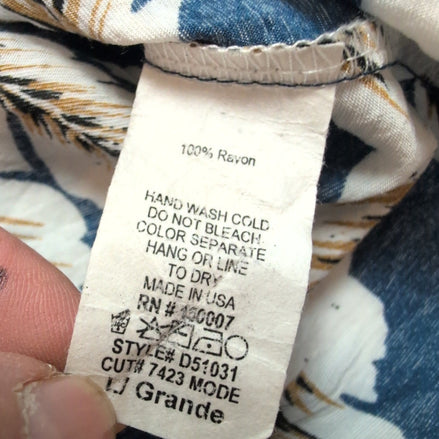 Robe d'été Made in USA L Tropicale Bleu Feuillage Rayonne Midi