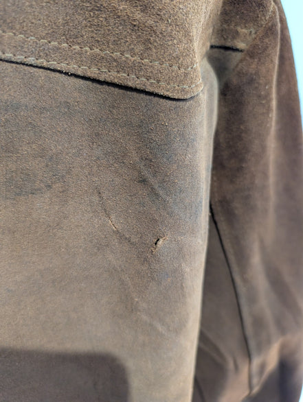 Vintage Pioneer Wear Suede Leather Shearling 44L Brown Western USA |47c