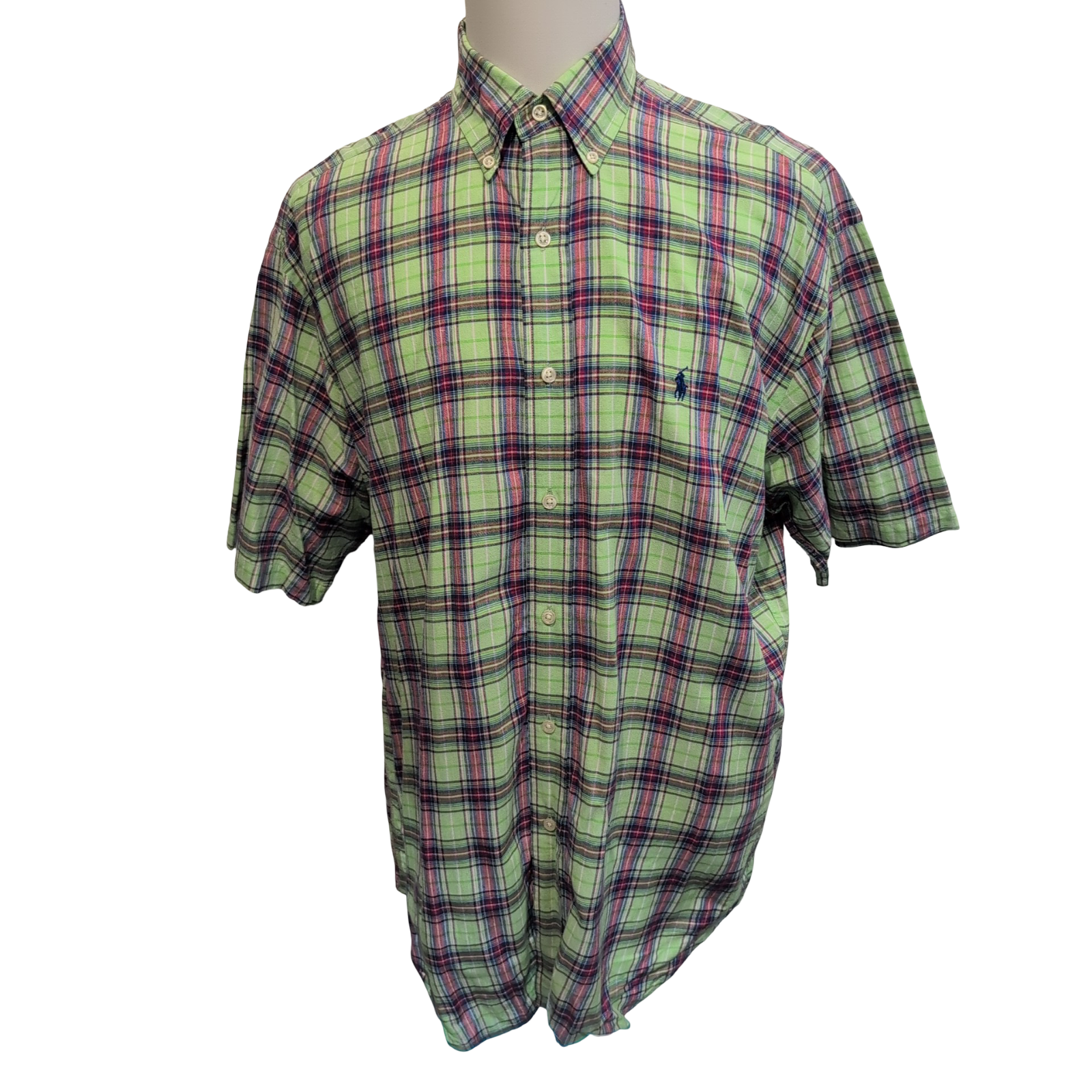 Chemise Ralph Lauren Blake L Carreaux Vert Rouge Manches Courtes Button Down 