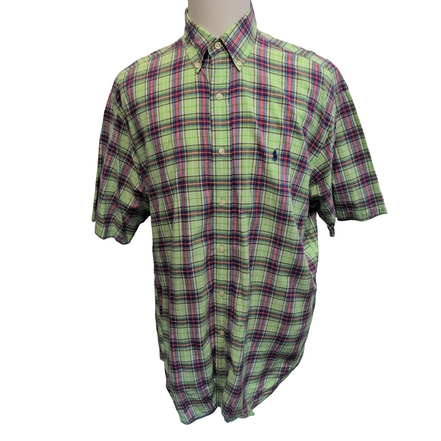 Chemise Ralph Lauren Blake L Carreaux Vert Rouge Manches Courtes Button Down 