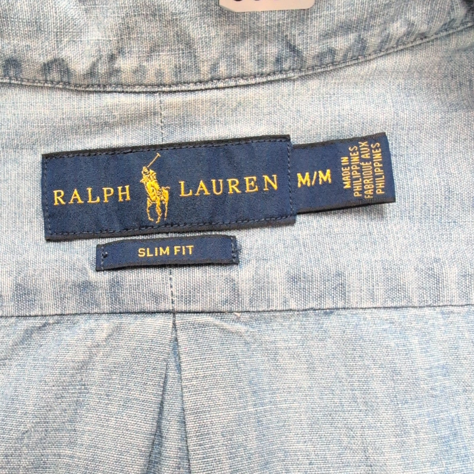 Chemise Ralph Lauren Slim Fit M Bleu Effet Jean Philippines Coton manches longue