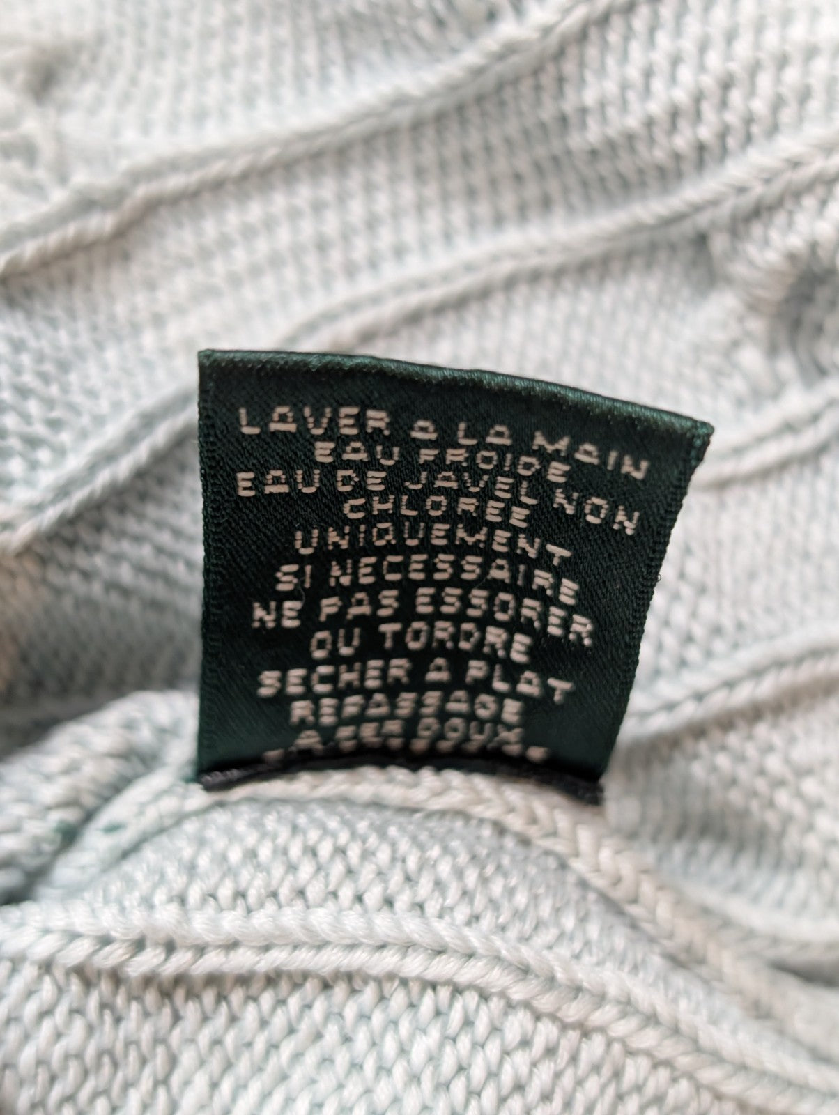 Pull Ralph Lauren femme (Lauren) Vert Pâle Col V 95% Soie Chevrons Taille S